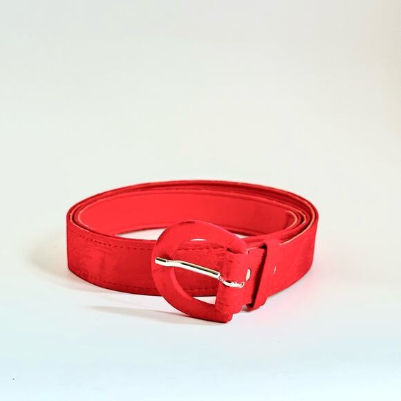 Vintage 80’s Abstract Pattern Red Satin Cloth Belt - Picture 2 of 3